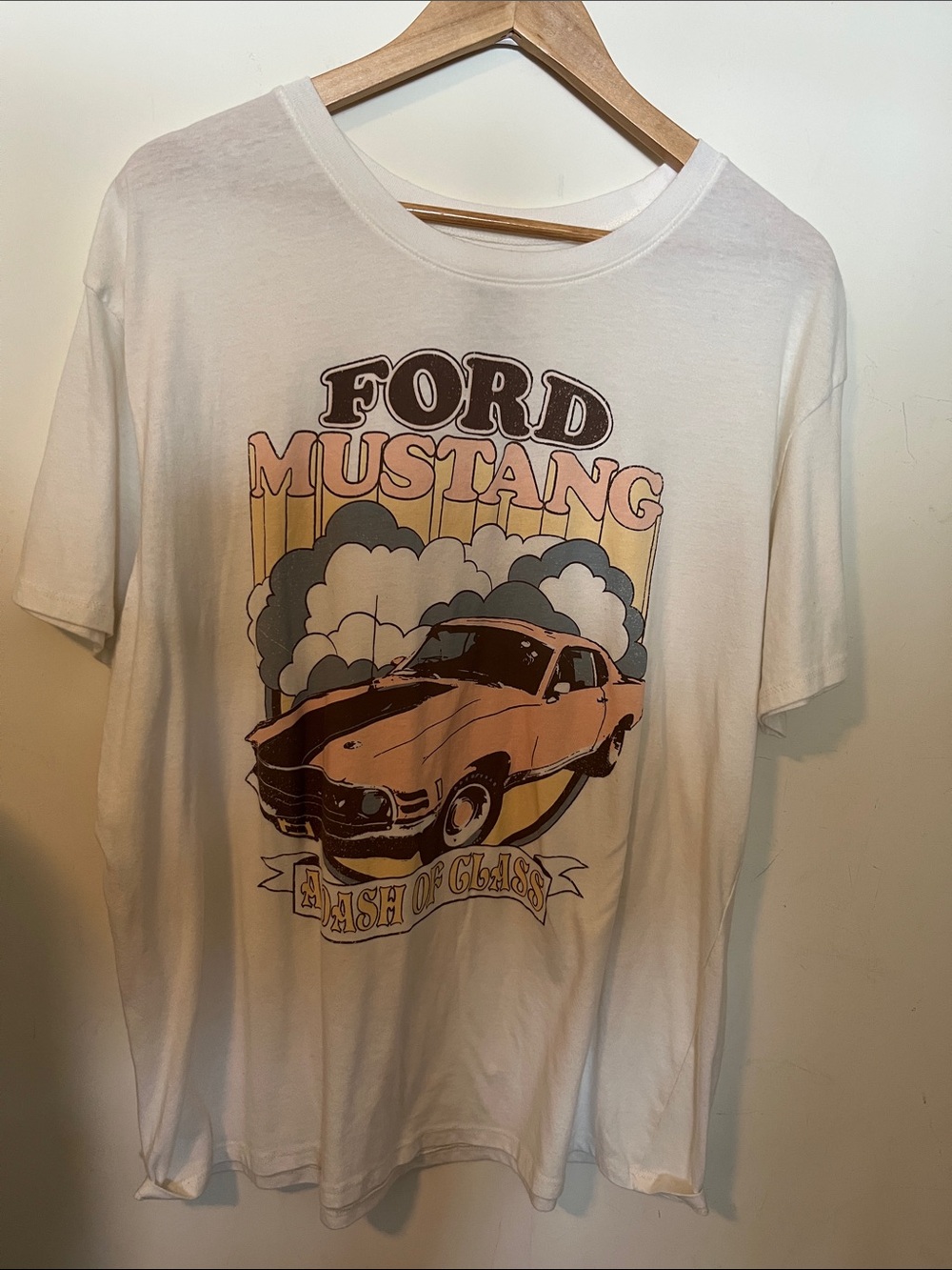 Graphic Tee - Ford Mustang White with Retro Print